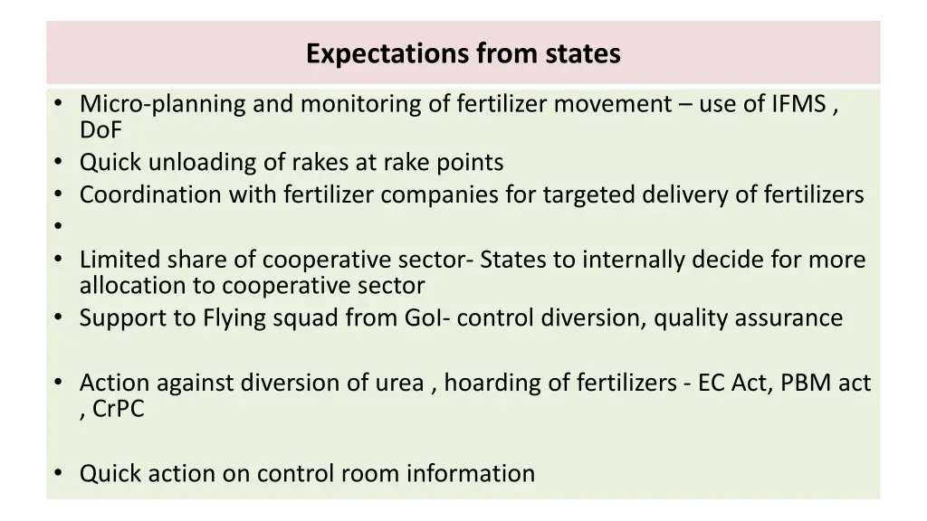 expectations from states