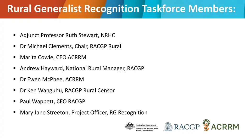 rural generalist recognition taskforce members