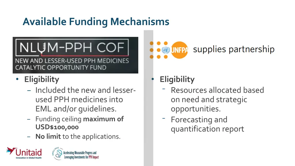 available funding mechanisms