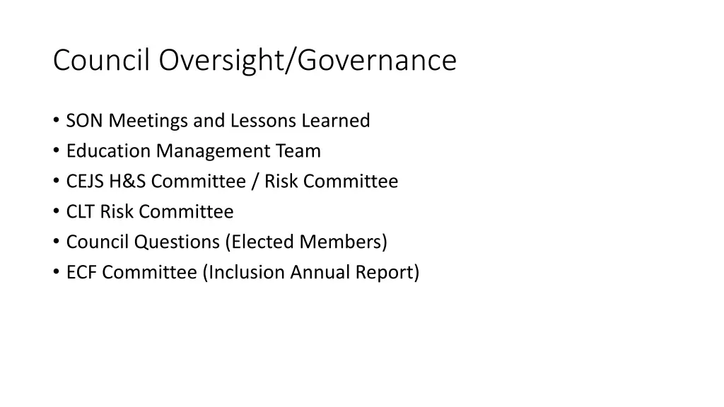 council oversight governance