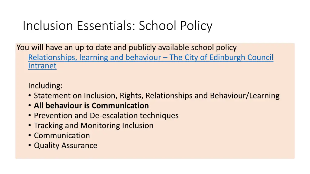 inclusion essentials school policy