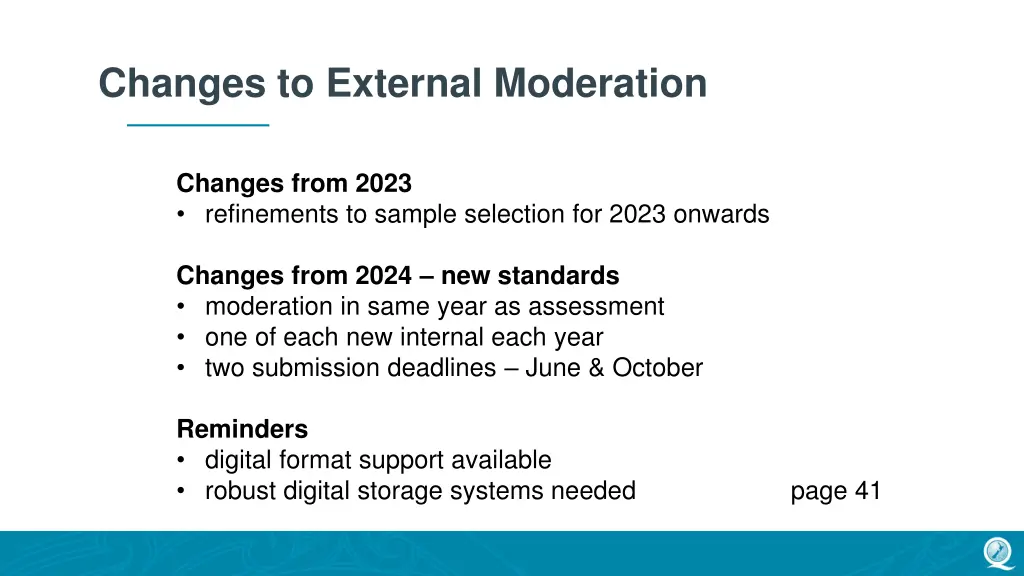 changes to external moderation