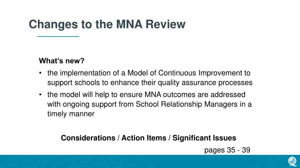 changes to the mna review