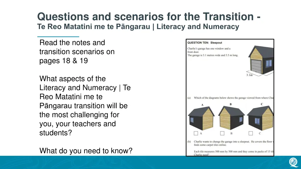 questions and scenarios for the transition