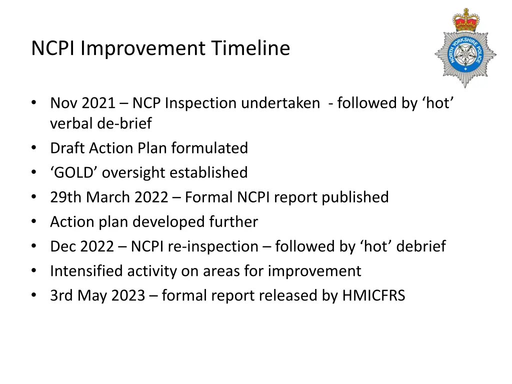 ncpi improvement timeline
