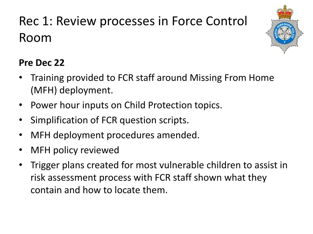 rec 1 review processes in force control room