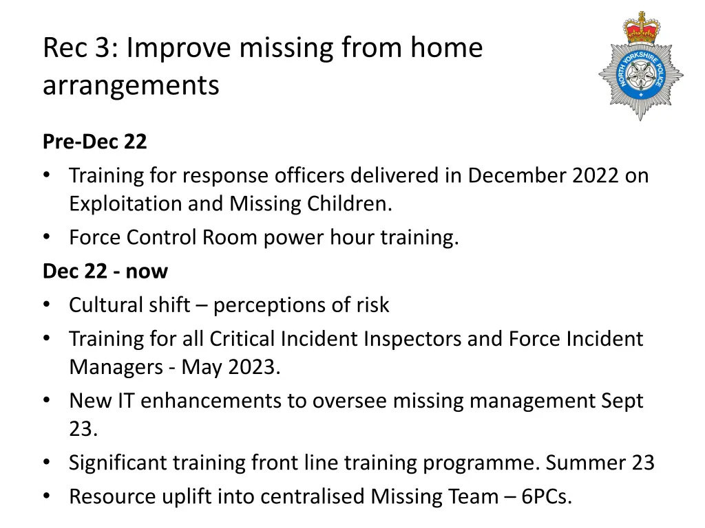 rec 3 improve missing from home arrangements