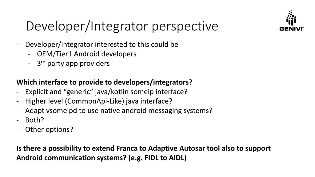 developer integrator perspective