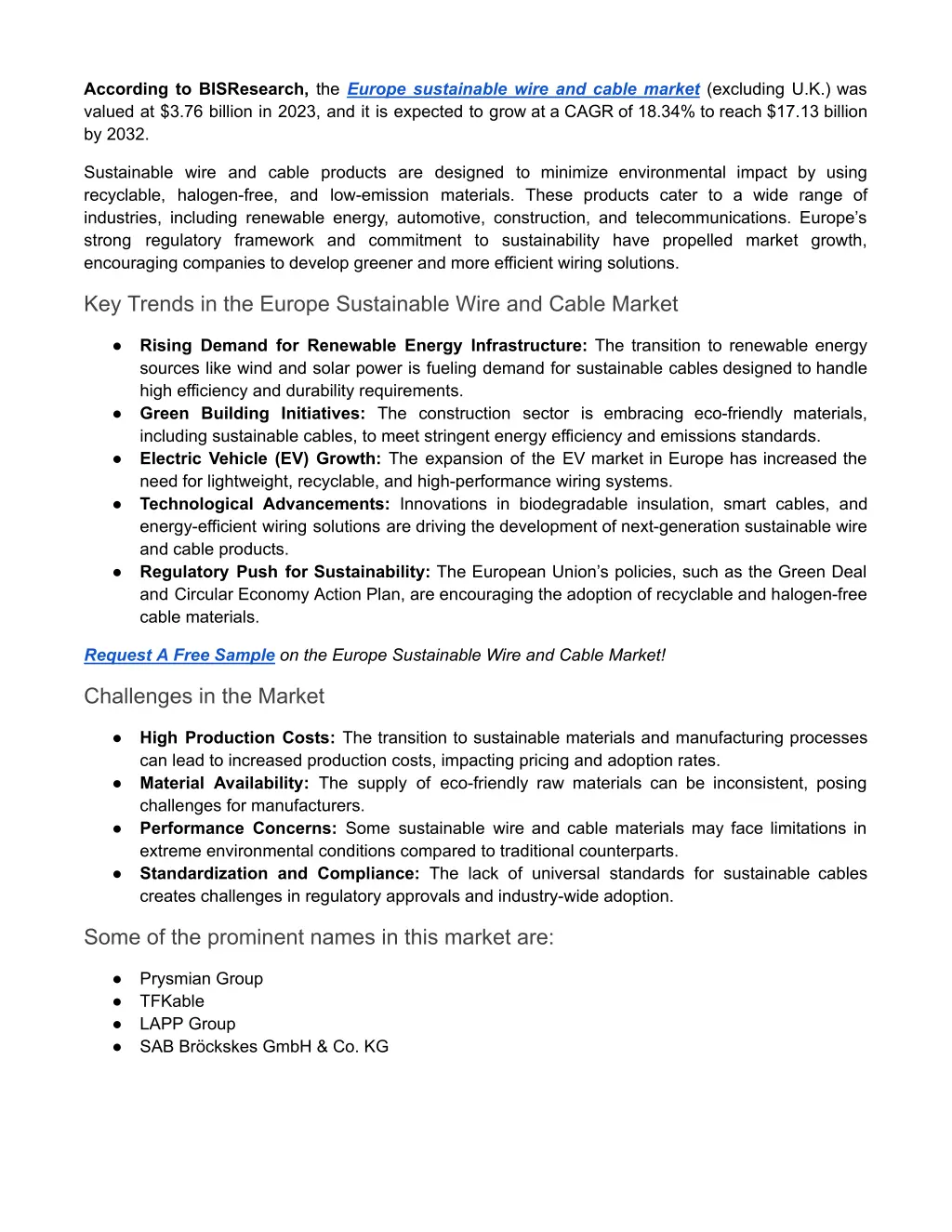 according to bisresearch the europe sustainable