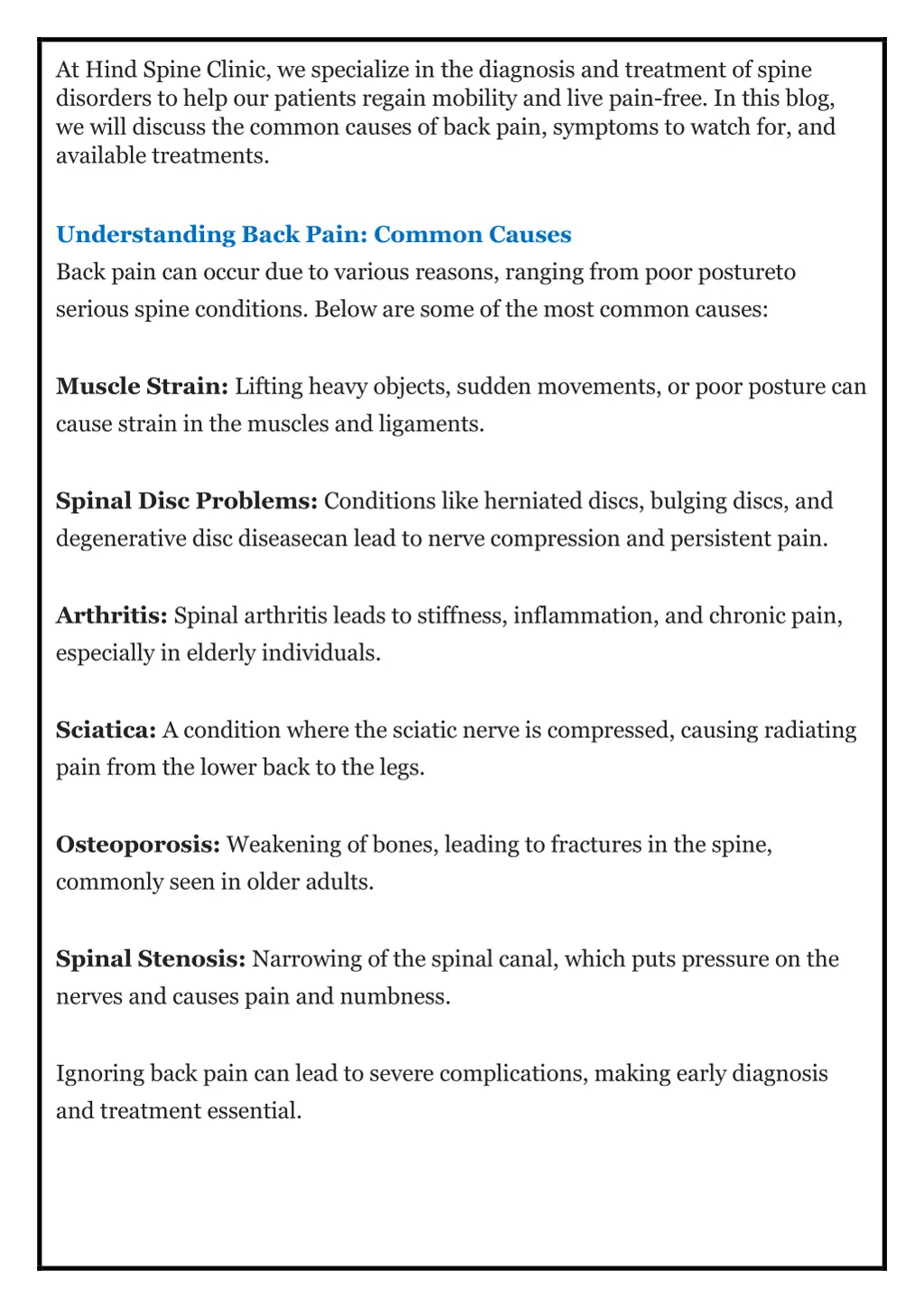 at hind spine clinic we specialize