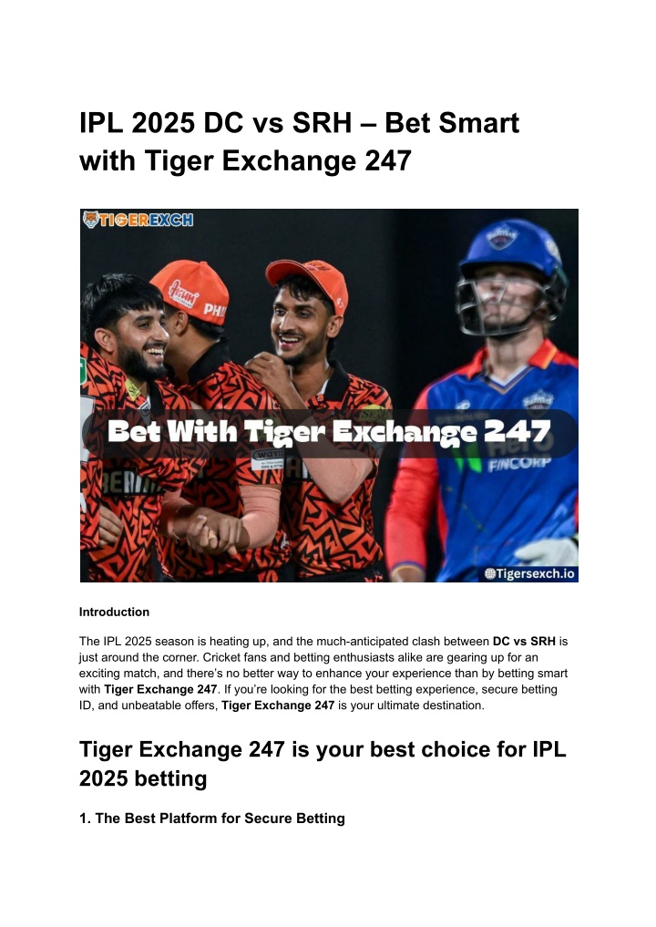 ipl 2025 dc vs srh bet smart with tiger exchange