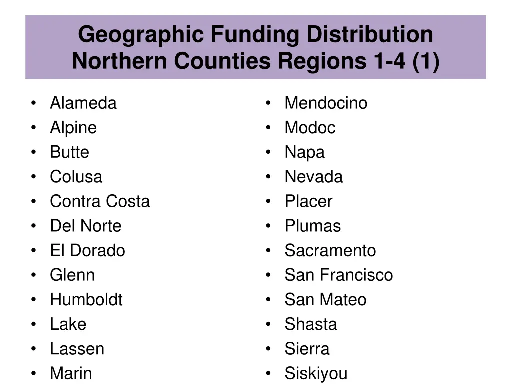 geographic funding distribution northern counties