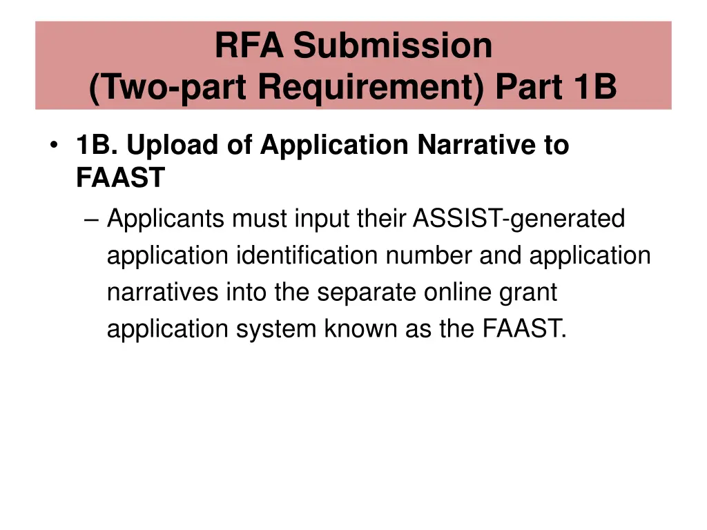 rfa submission two part requirement part 1b