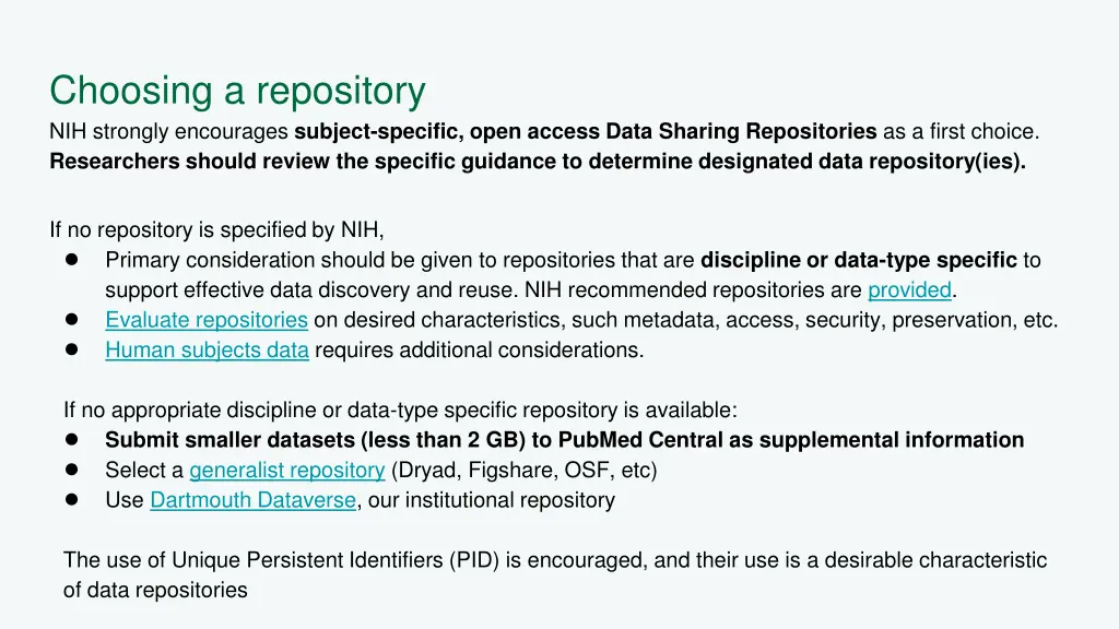 choosing a repository nih strongly encourages