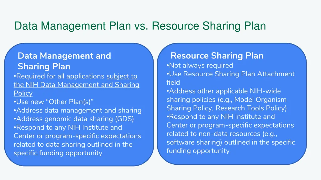 data management plan vs resource sharing plan