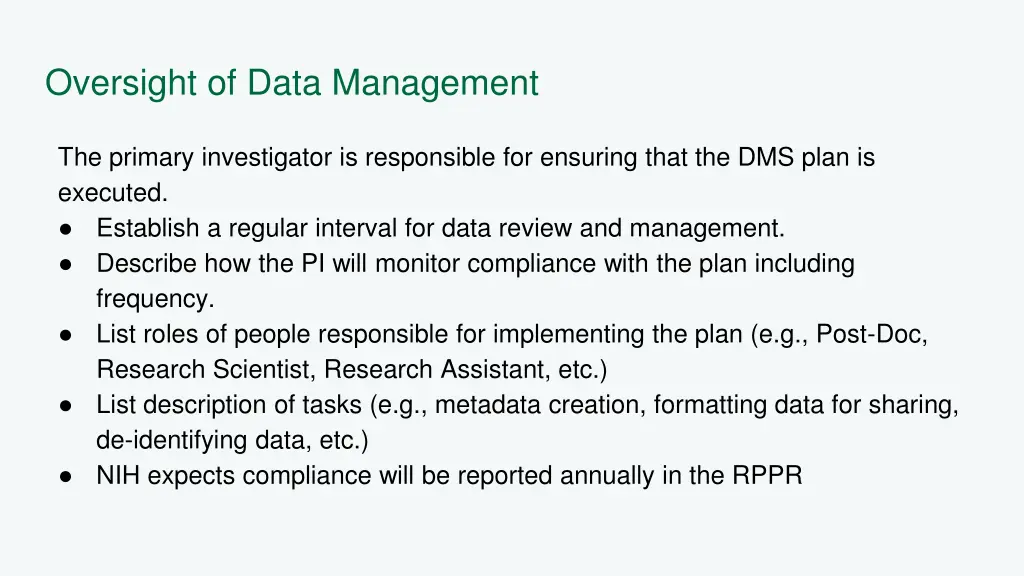 oversight of data management