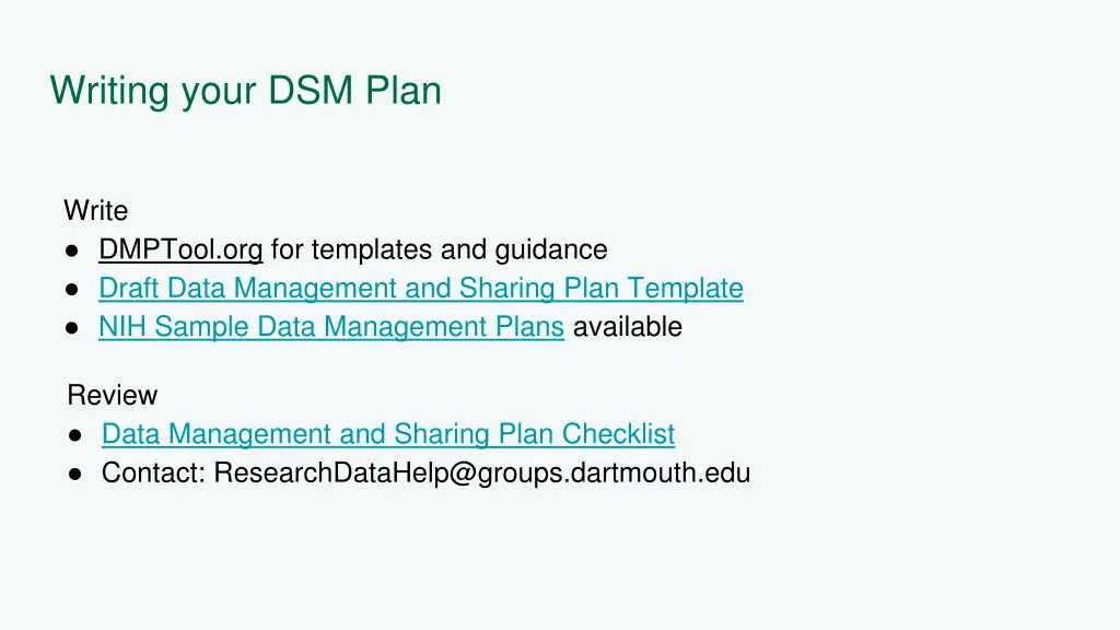 writing your dsm plan