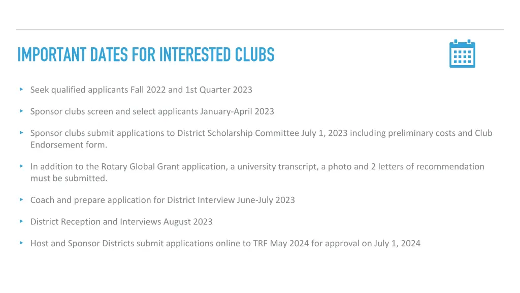 important dates for interested clubs