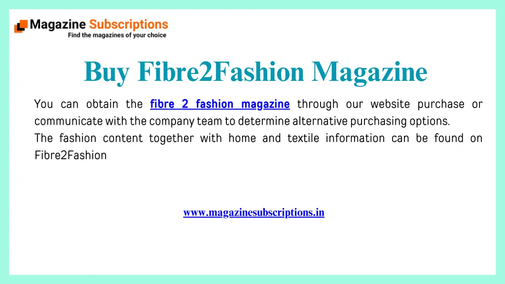 buy fibre2fashion magazine