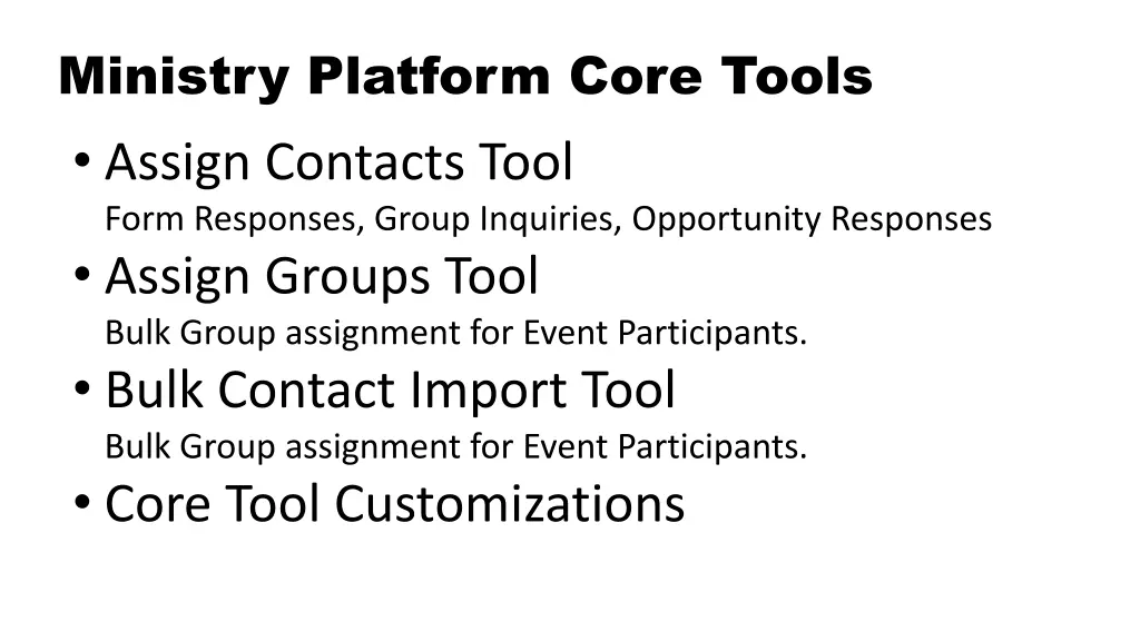 ministry platform core tools assign contacts tool