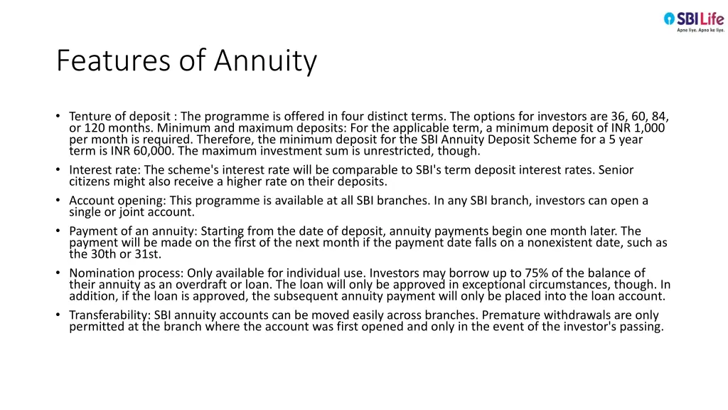 features of annuity