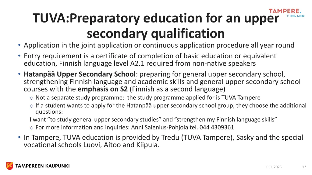tuva preparatory education for an upper secondary 1