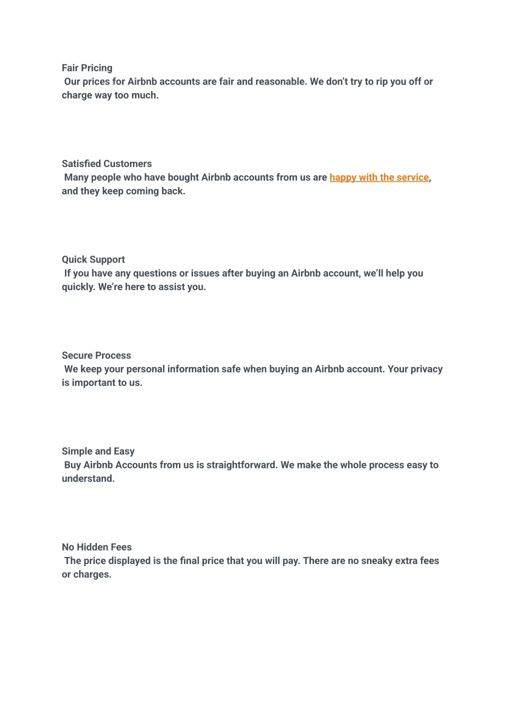 fair pricing our prices for airbnb accounts