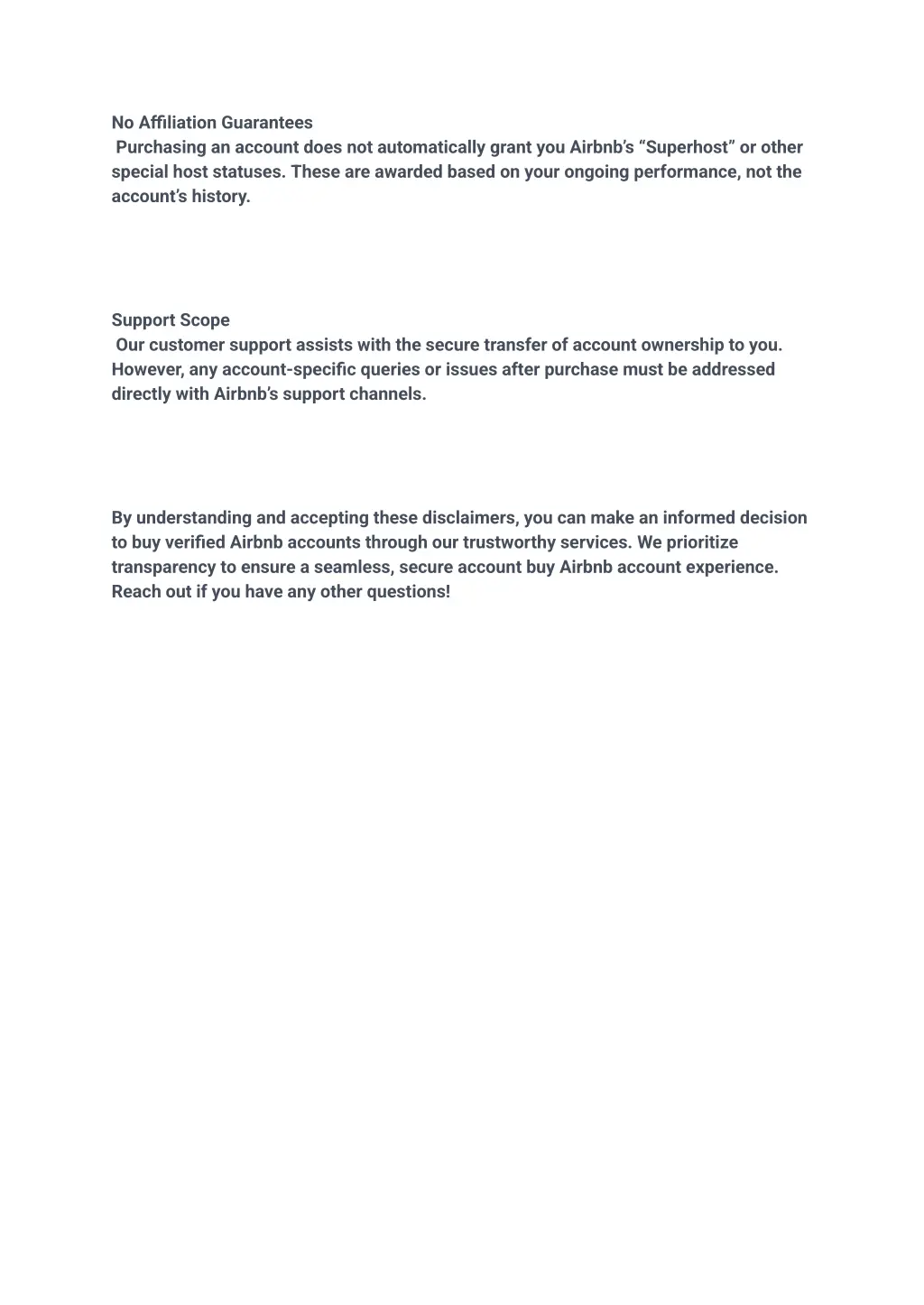 no affiliation guarantees purchasing an account