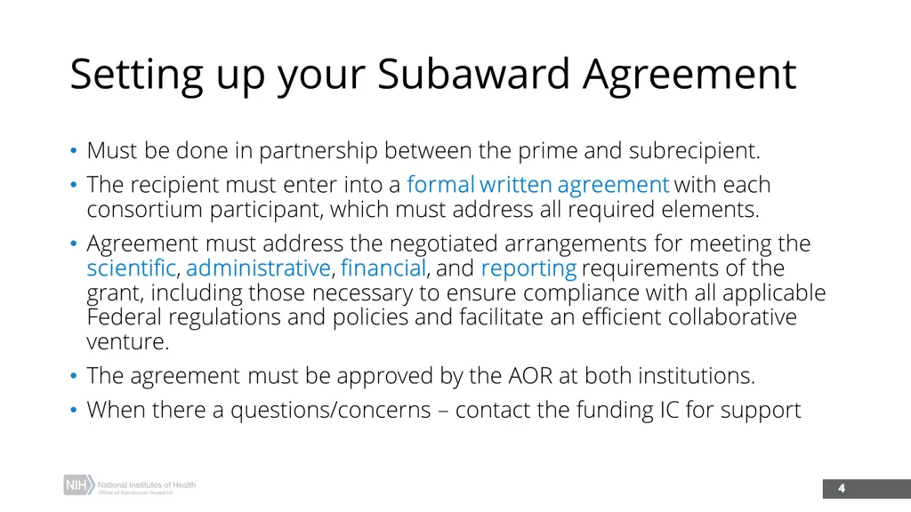 setting up your subaward agreement