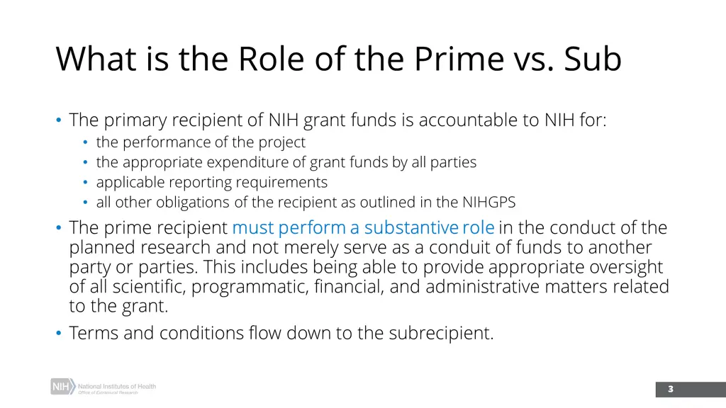 what is the role of the prime vs sub