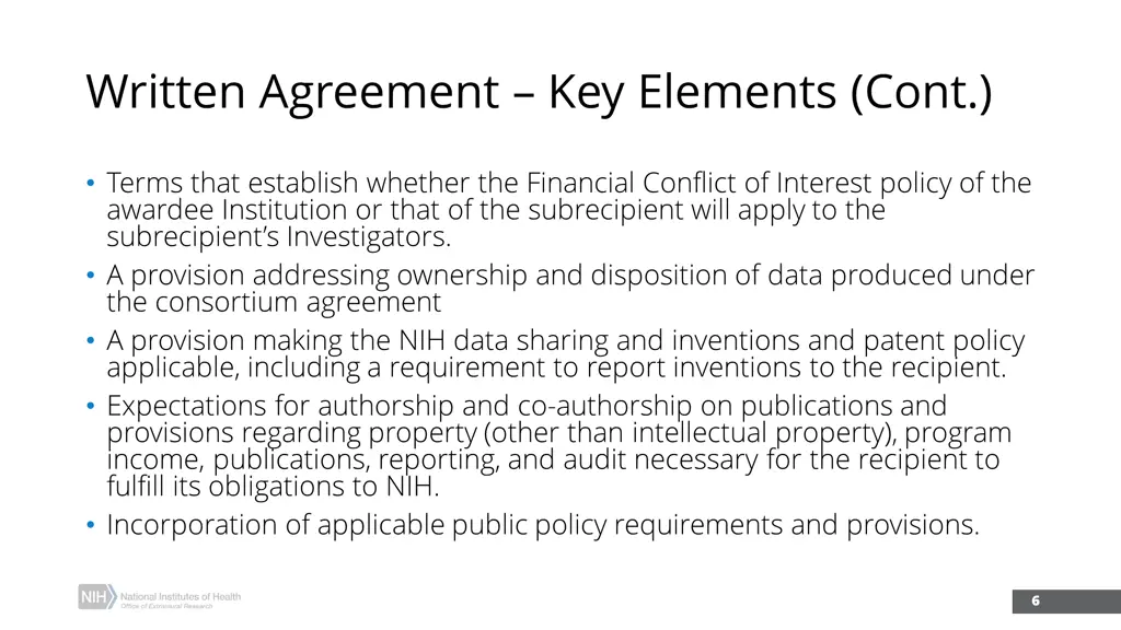written agreement key elements cont