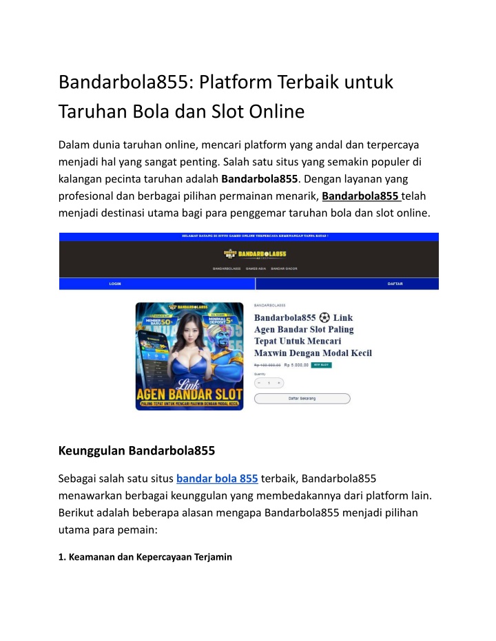 bandarbola855 platform terbaik untuk taruhan bola