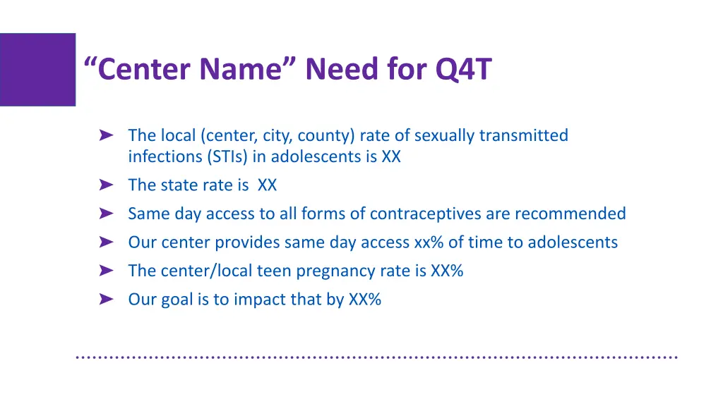 center name need for q4t