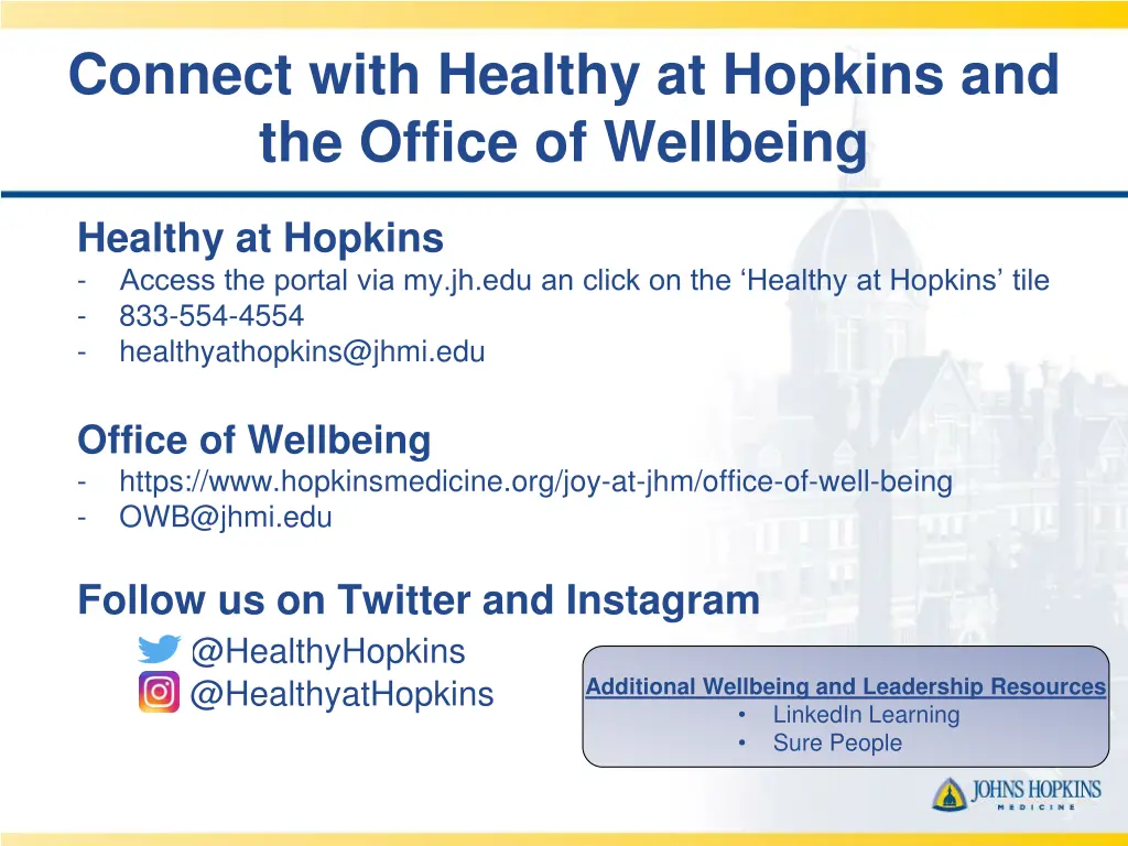 connect with healthy at hopkins and the office