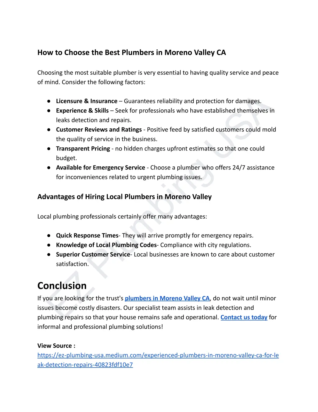 how to choose the best plumbers in moreno valley