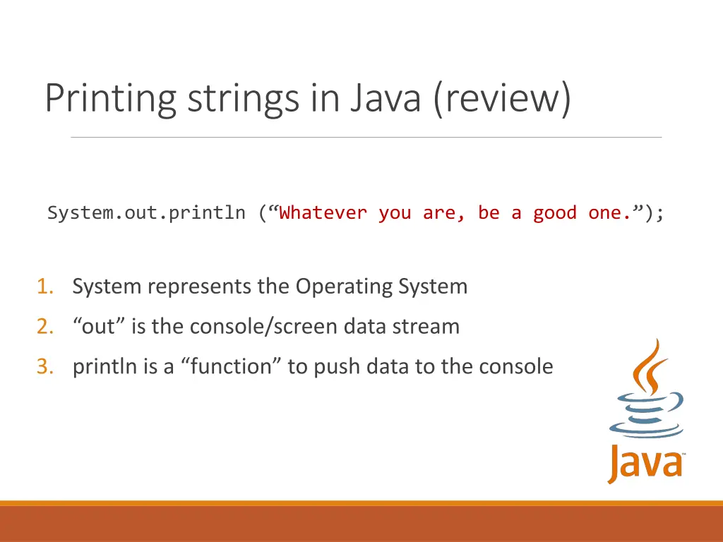 printing strings in java review