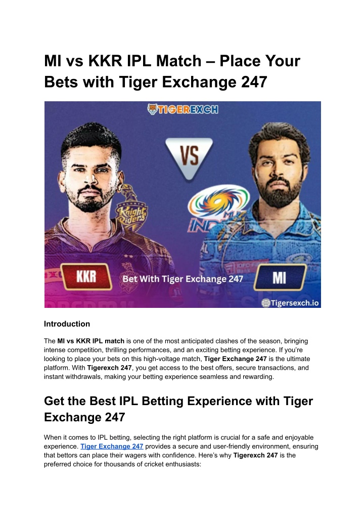 mi vs kkr ipl match place your bets with tiger