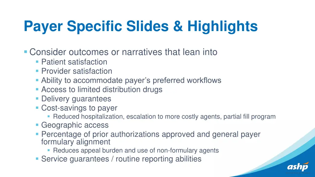 payer specific slides highlights