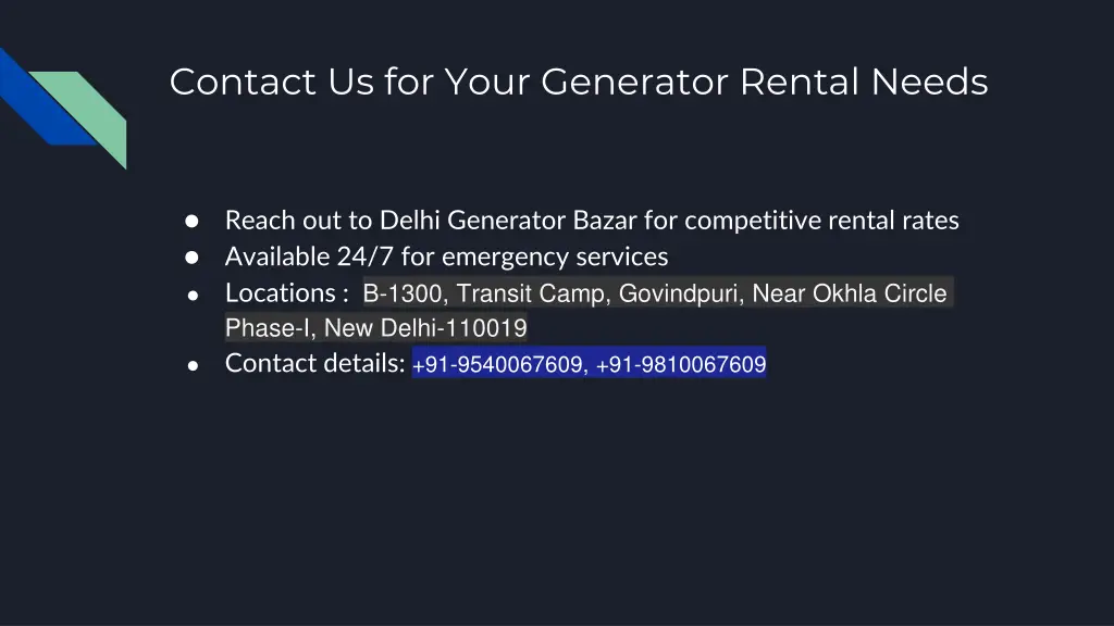 contact us for your generator rental needs