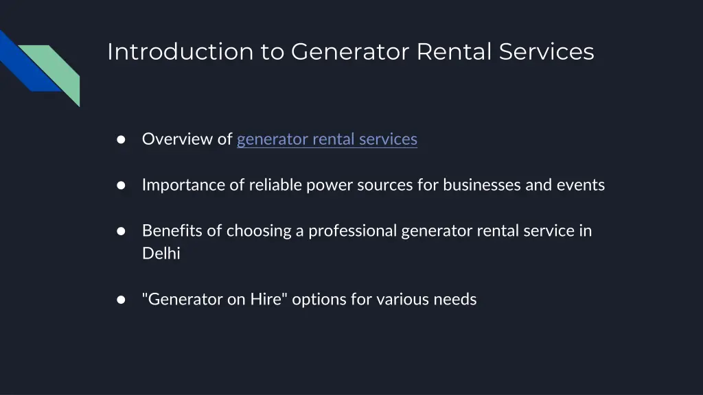 introduction to generator rental services