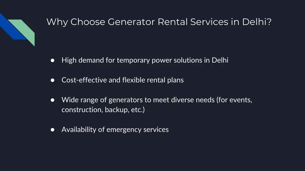 why choose generator rental services in delhi