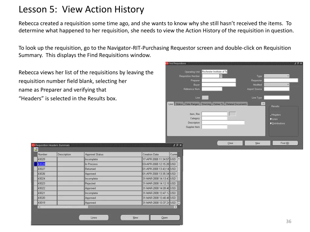 lesson 5 view action history