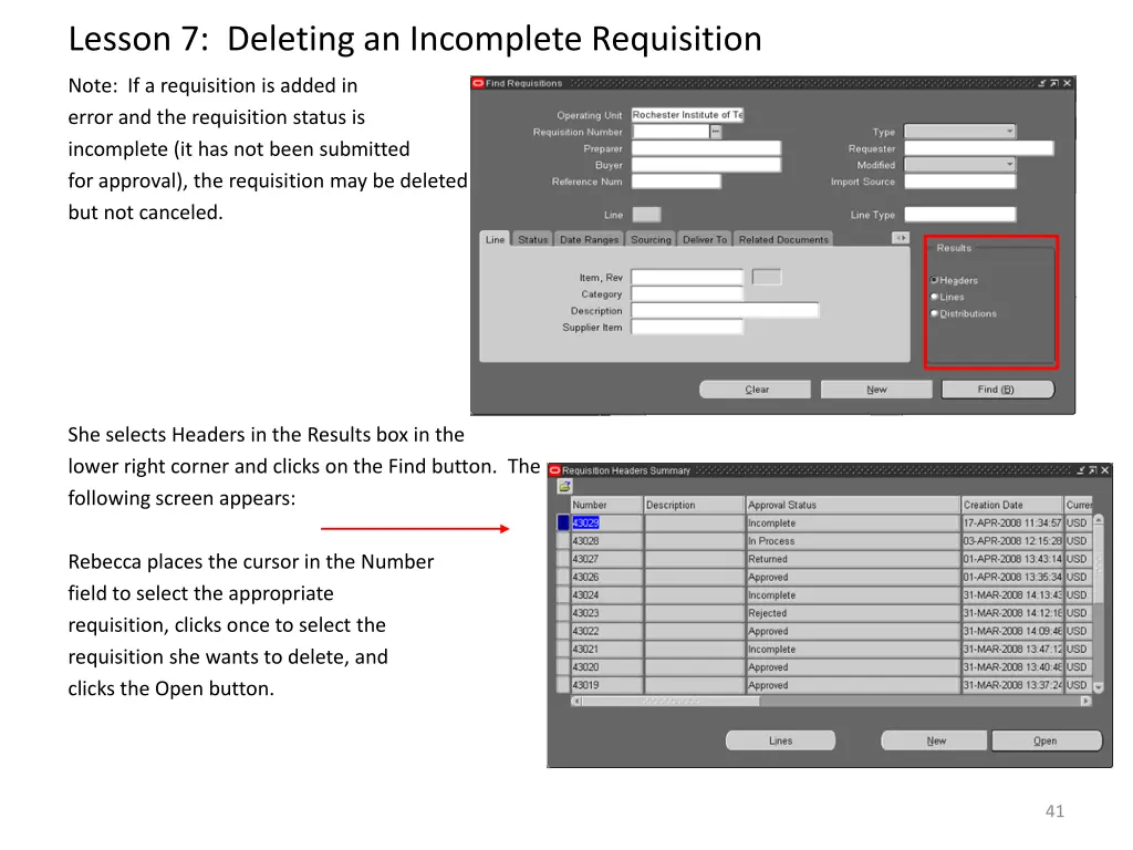 lesson 7 deleting an incomplete requisition 1