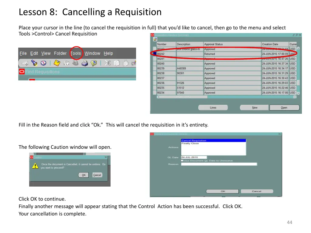 lesson 8 cancelling a requisition 1