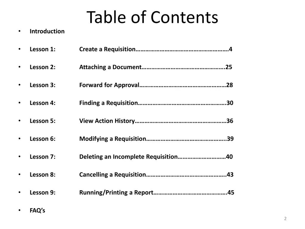 table of contents