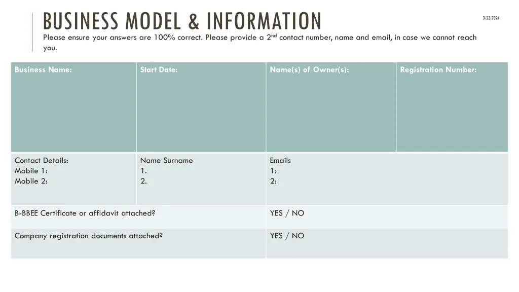 business model information please ensure your