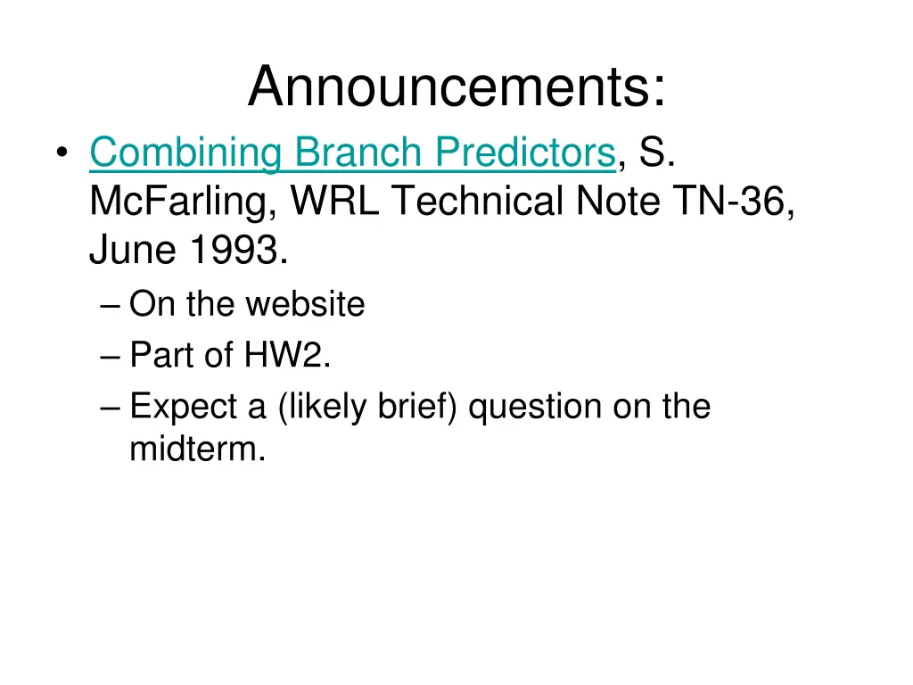 announcements combining branch predictors
