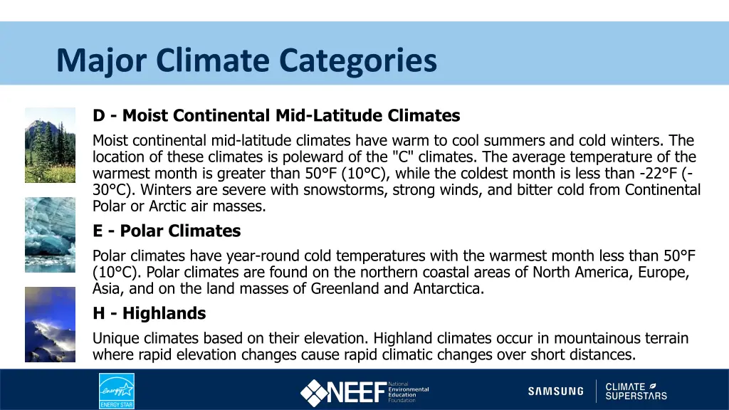 major climate categories 1