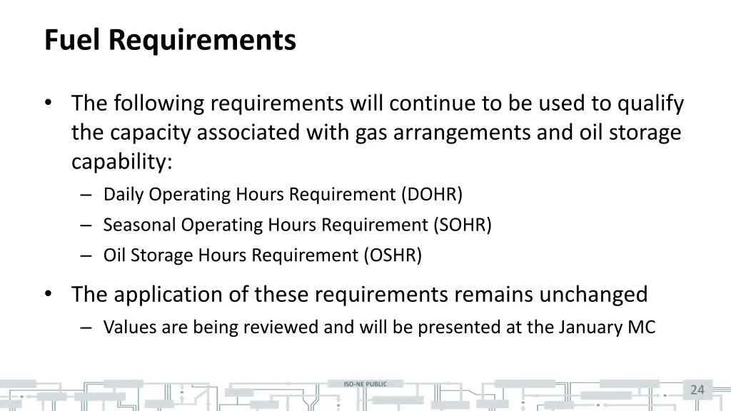 fuel requirements