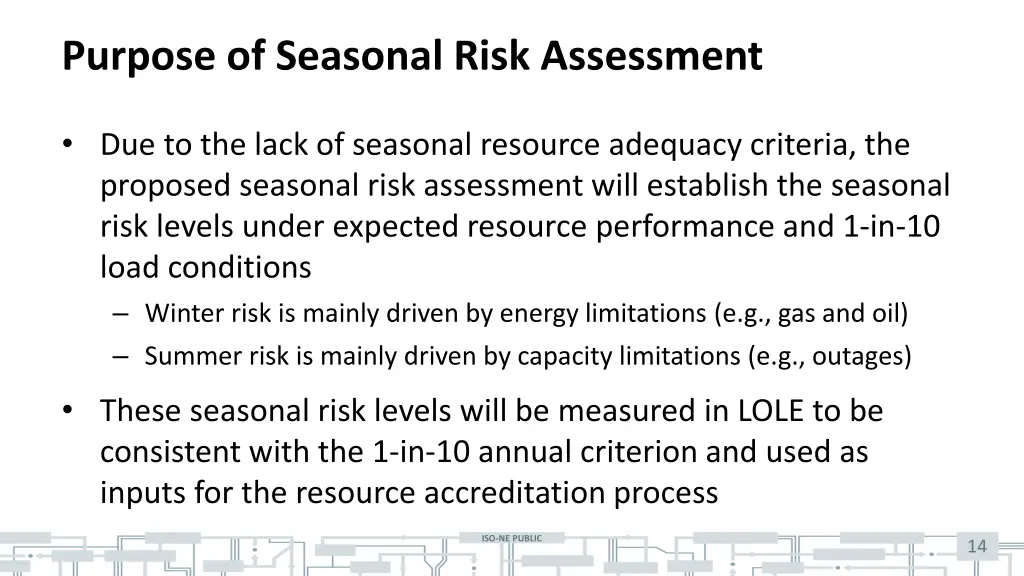 purpose of seasonal risk assessment